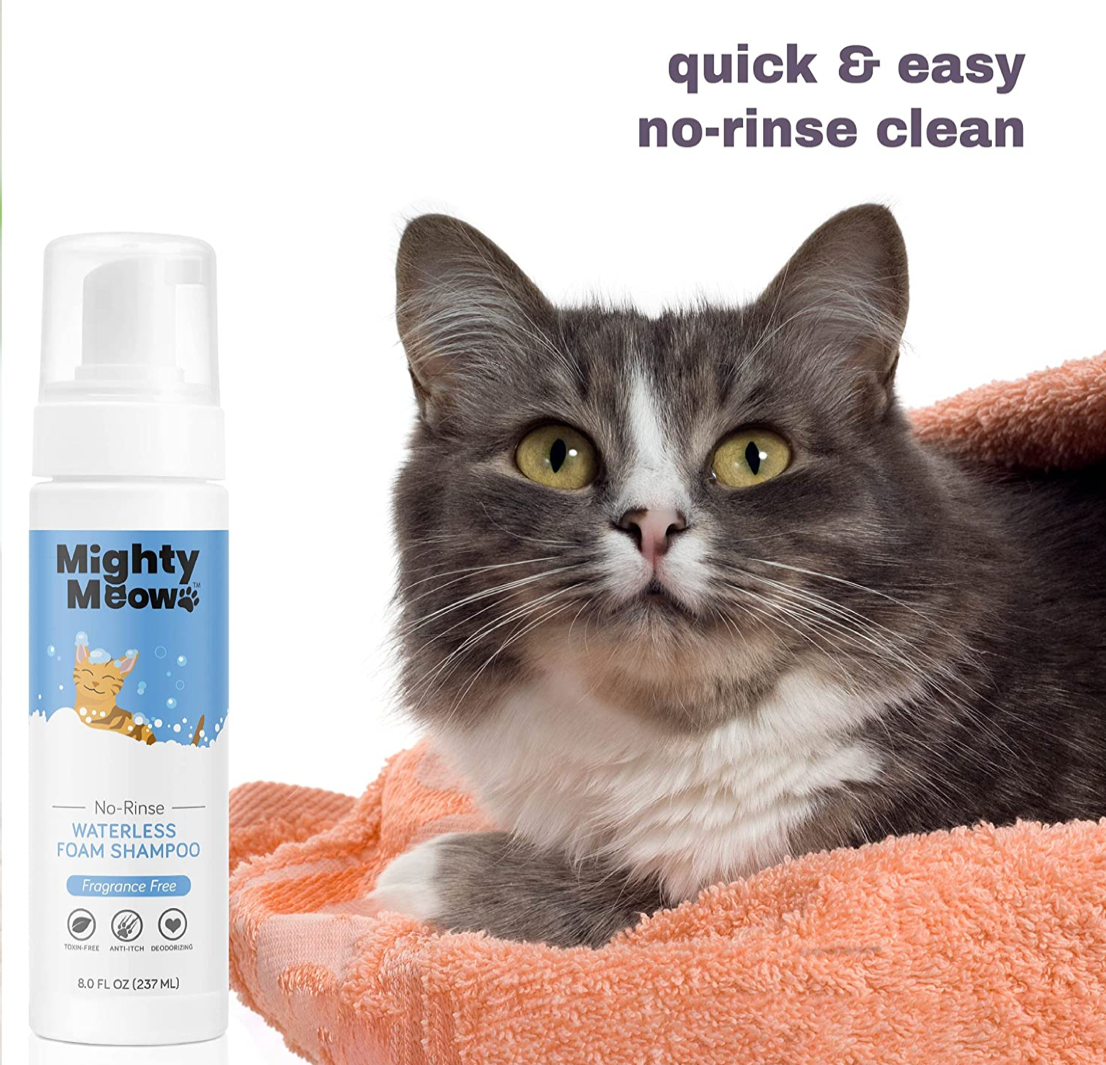 Waterless No Rinse Dry Shampoo Foam for Cats Fragrance Free